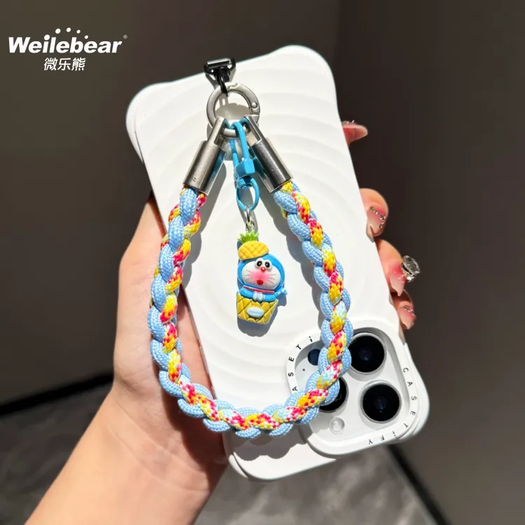 叮当猫手机挂绳手提绳编织结实钥匙扣卡通小挂件防丢壳腕带手机链