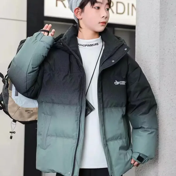 冬季男士新款加厚潮流短款青少年保暖渐变色白鸭绒外套