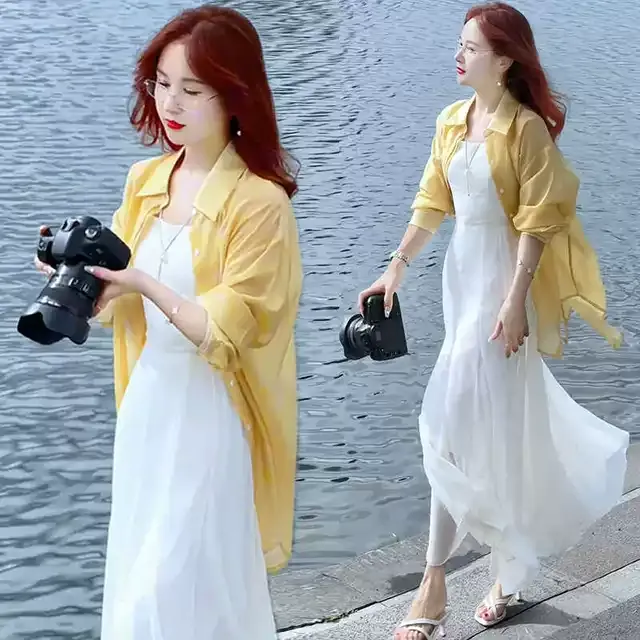 时尚套装女2024夏季新款设计感防晒外披气质减龄吊带长裙两件套潮