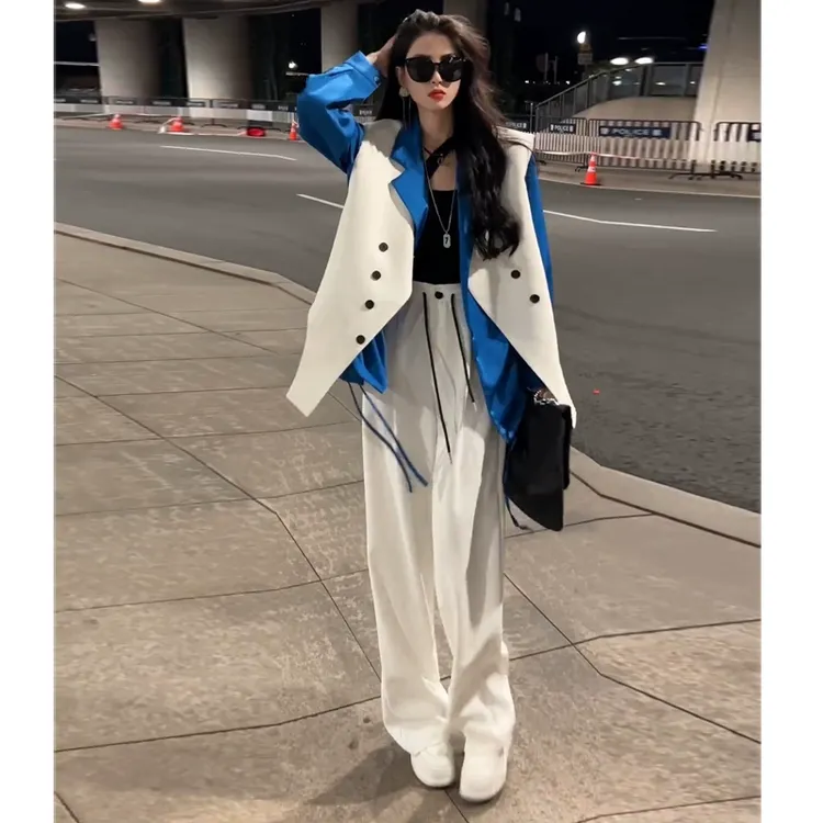 2025网红炸街套装女春季新款气场强大衬衫皮马甲阔腿西装裤三件套