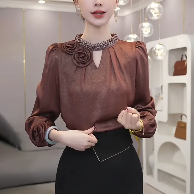 2025秋季新款设计感气质长袖衬衫女士高级感轻奢洋气减龄别致上衣