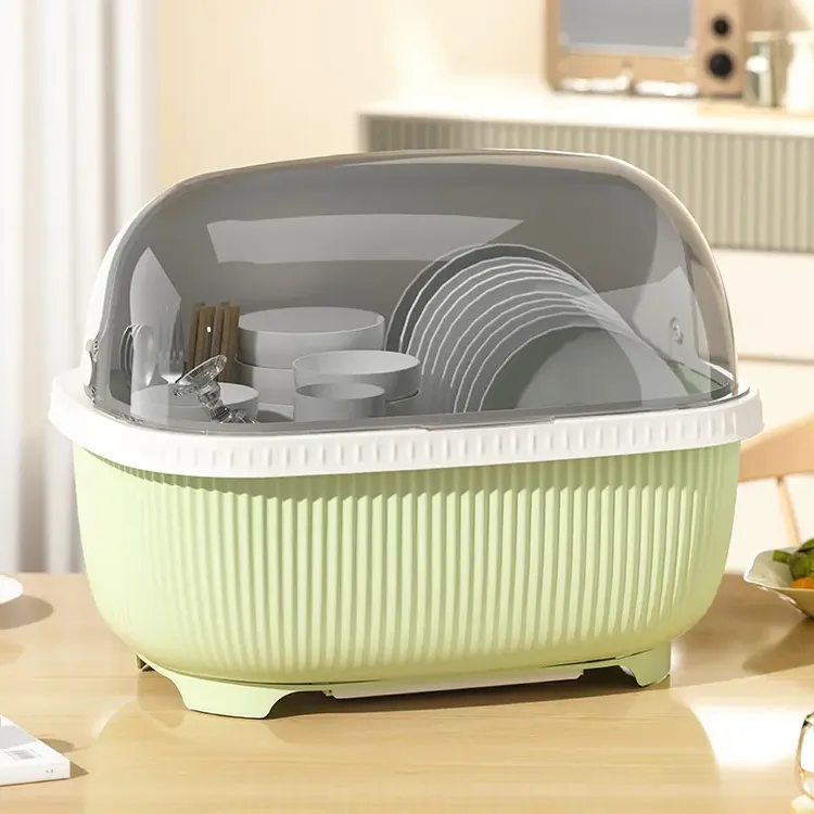 带盖碗筷收纳盒厨房装餐具碗盘箱简易碗柜置物架沥水碗碟收纳架子