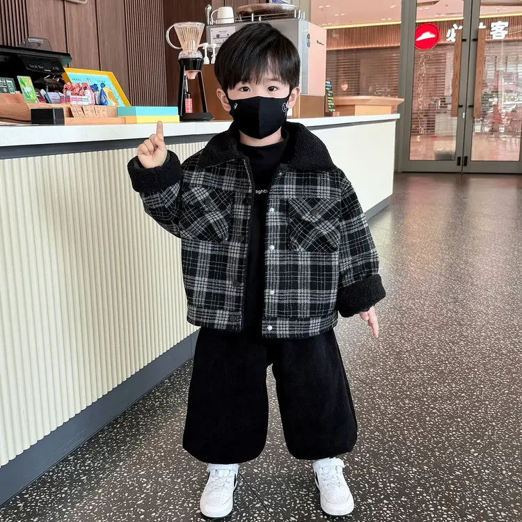 男童秋冬季加绒外套儿童加厚上衣2025新款宝宝夹棉衣服冬装棉服潮