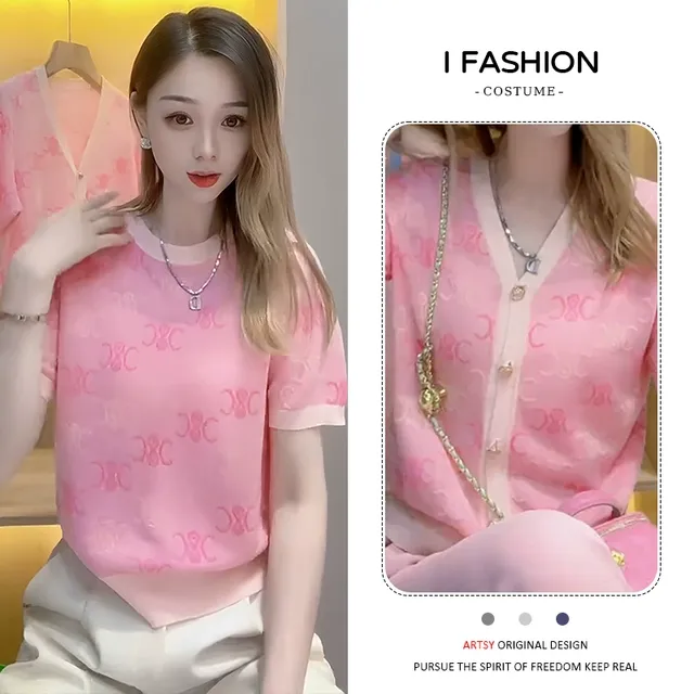 网红爆款炸街设计感撞色短袖针织衫女2025日夏季新款时髦上衣潮