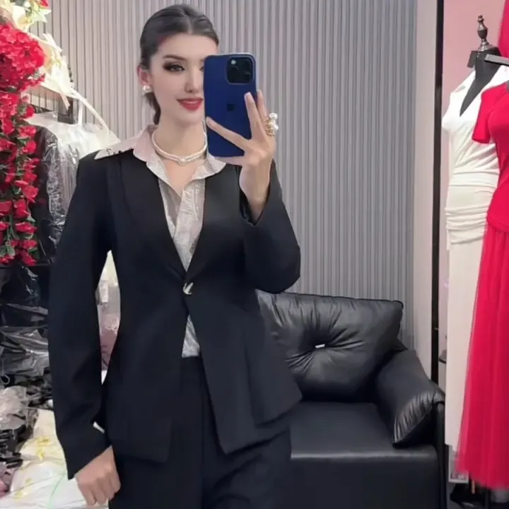 女士黑色气质女神范职业西装套装面试正装工作服