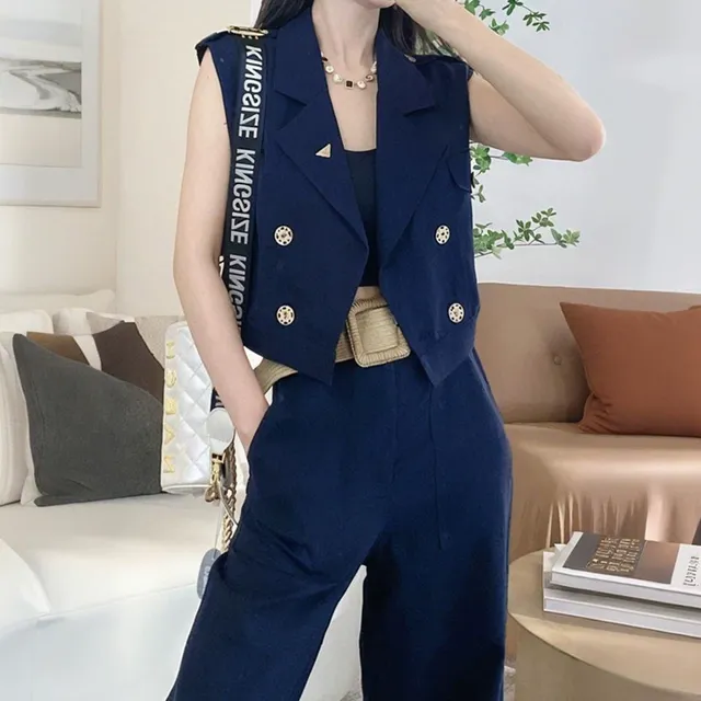 法式气质高级感穿搭时尚套装女2025夏季新款马甲上衣阔腿裤两件套