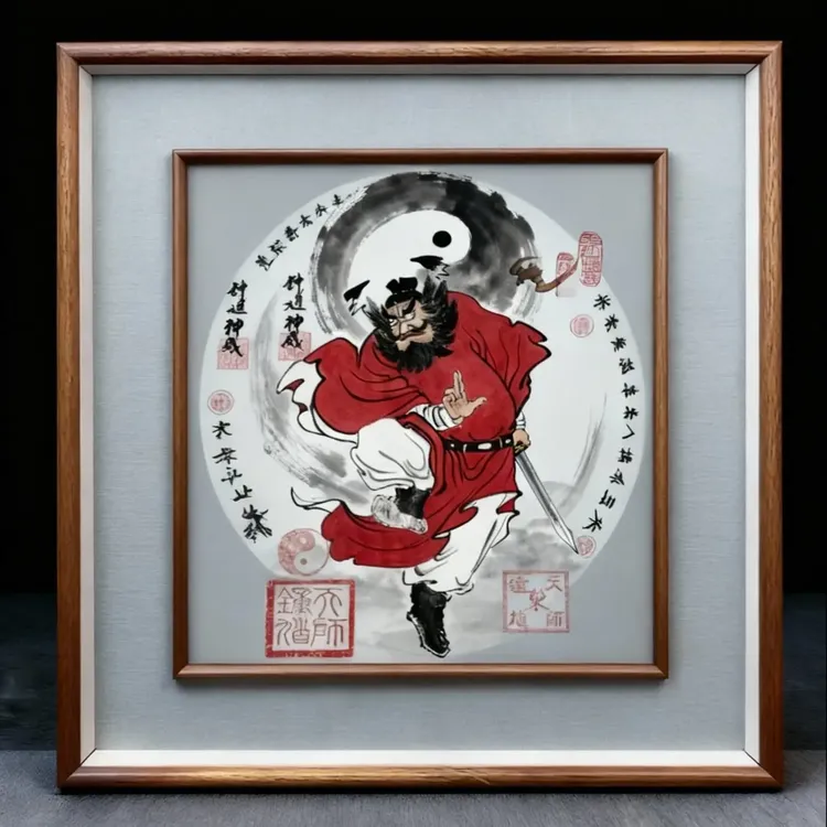 朱砂钟馗《八方来财》图适合茶室客厅玄关挂画50cmx50cm