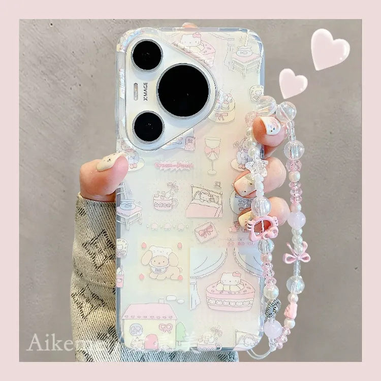 适用华为pura70pro+手机壳可爱卡通mate60pro狗狗Kitty猫带挂件女