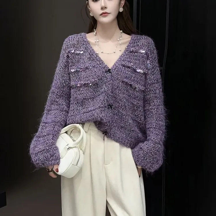 针织时尚慵懒风不褪色网红秋季百搭女衬衫毛针织衫