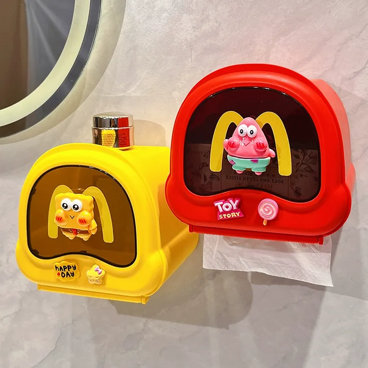 卫生间纸巾盒壁挂式免打孔防水卷纸架可爱卡通海绵宝宝厕所抽纸盒