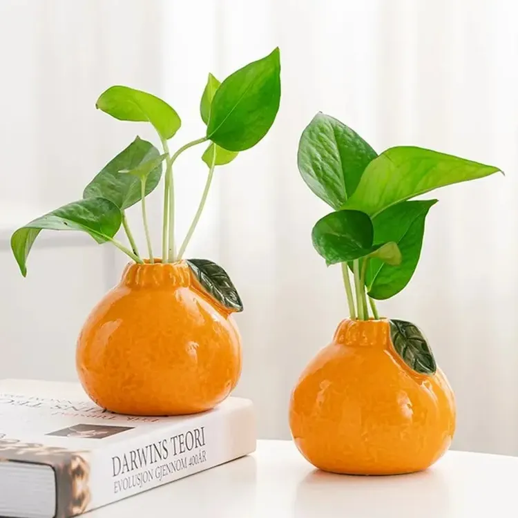 创意橘子花瓶陶瓷水养植物水培花盆花器客厅桌面办公装饰品摆件