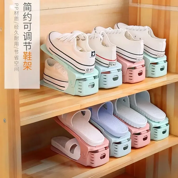 【10个装】新款收纳鞋架双层鞋托可调节家用宿舍神器整理拖鞋鞋柜鞋