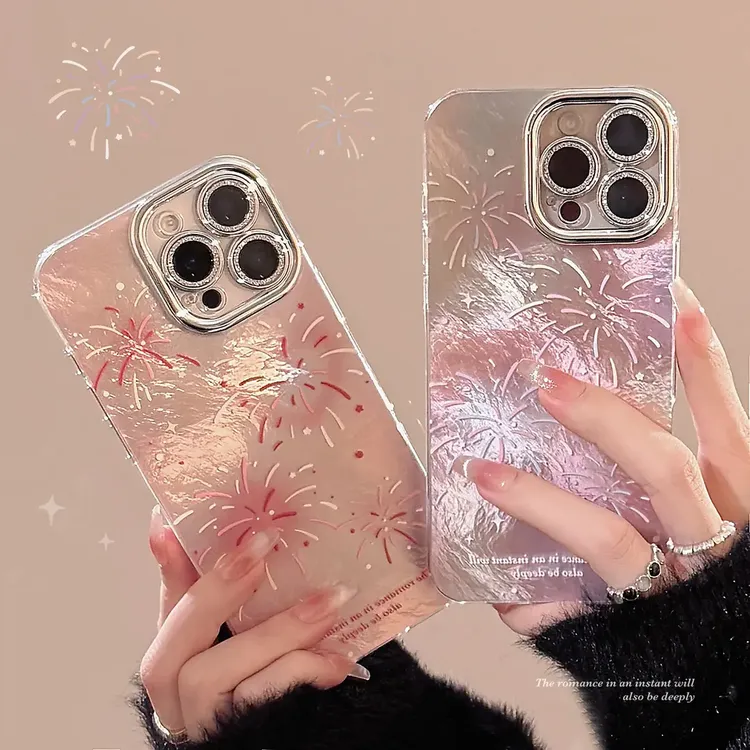 新年烟花晕染适用苹果16手机壳iphone15promax梦幻14全包13闪粉硬