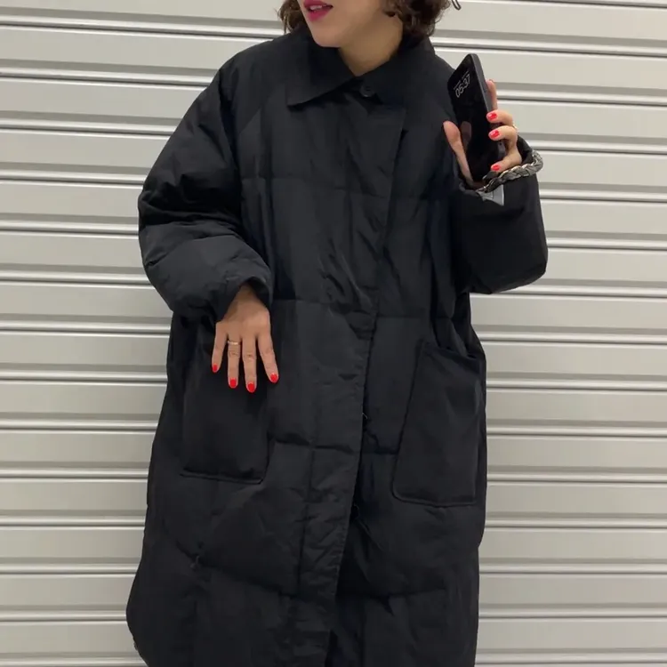 2025冬新款羽绒服女长款过膝衬衫领大口袋加厚宽松大码白鸭绒