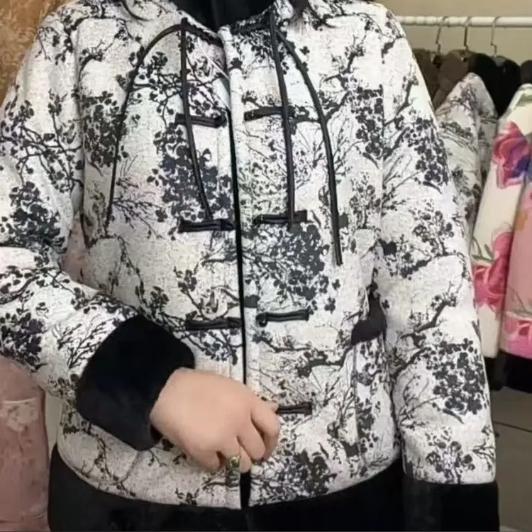 新中式国风加厚盘扣直筒碎花棉袄（洋气小清新风格）