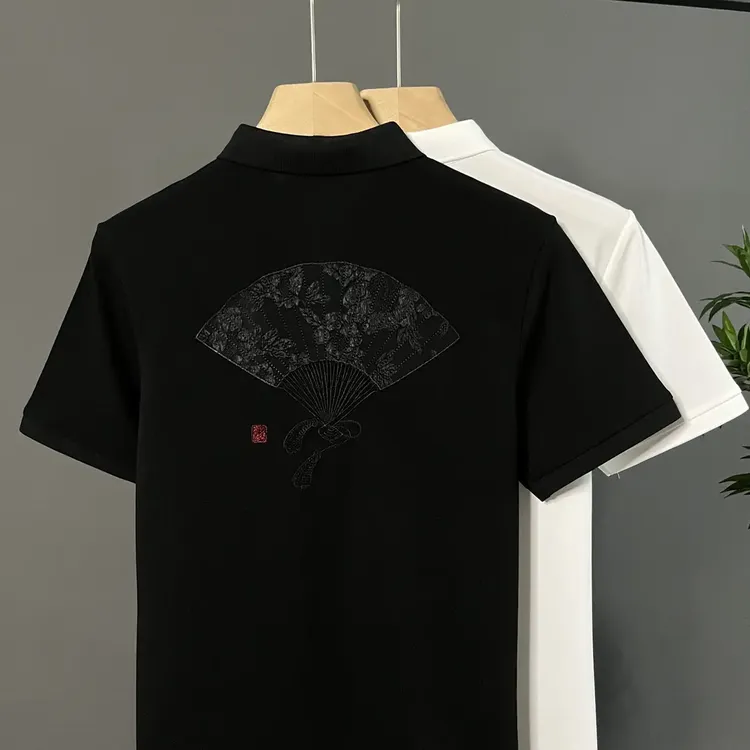 男士夏季短袖Polo衫透气凉感轻奢中国风刺绣款时尚修身翻领1092