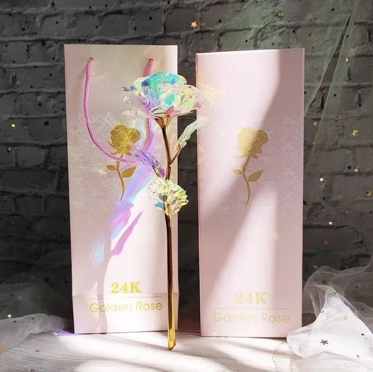 【皮卡】七彩玫瑰花七夕礼物永生花星空彩金玫瑰花烂漫永恒创意玩具