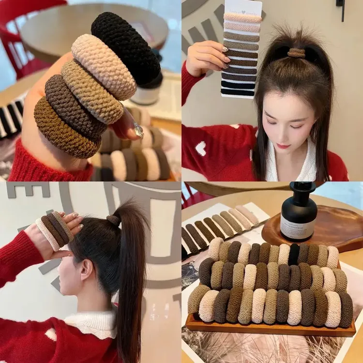 简约加粗毛毛发圈女扎马尾丸子发绳高弹力不伤发橡皮筋百搭发绳