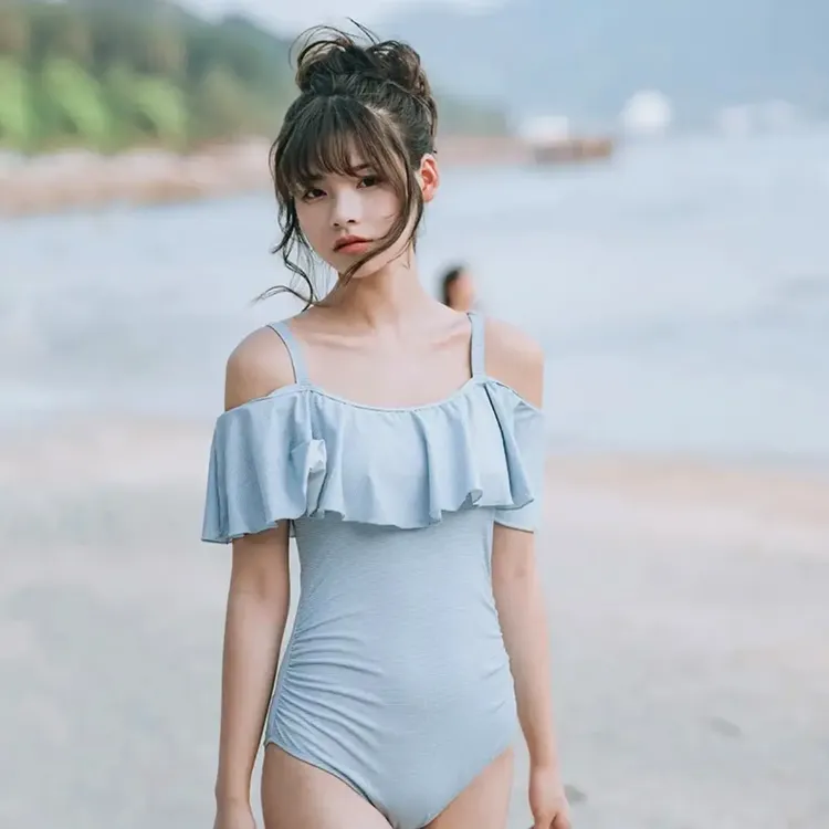 连体泳衣女夏遮肚显瘦露背保守温泉度假游泳专用女士泳装XT19043