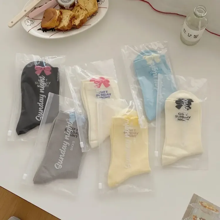 防滑字母女蝴蝶结夏季中筒中筒袜薄款刺绣法式可爱休闲风新款百搭