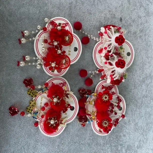 【上新】新年红色古风女童蝴蝶结发夹过年喜庆头饰