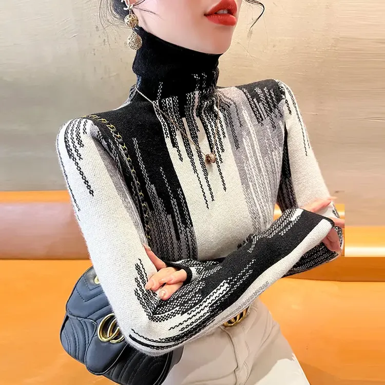 100纯羊绒衫女秋冬新款百搭打底衫修身高领加厚羊毛套洋气毛衣