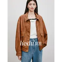 QC李潇洒大码女装复古皮衣外套女士新款微胖宽松休闲ZY402P06