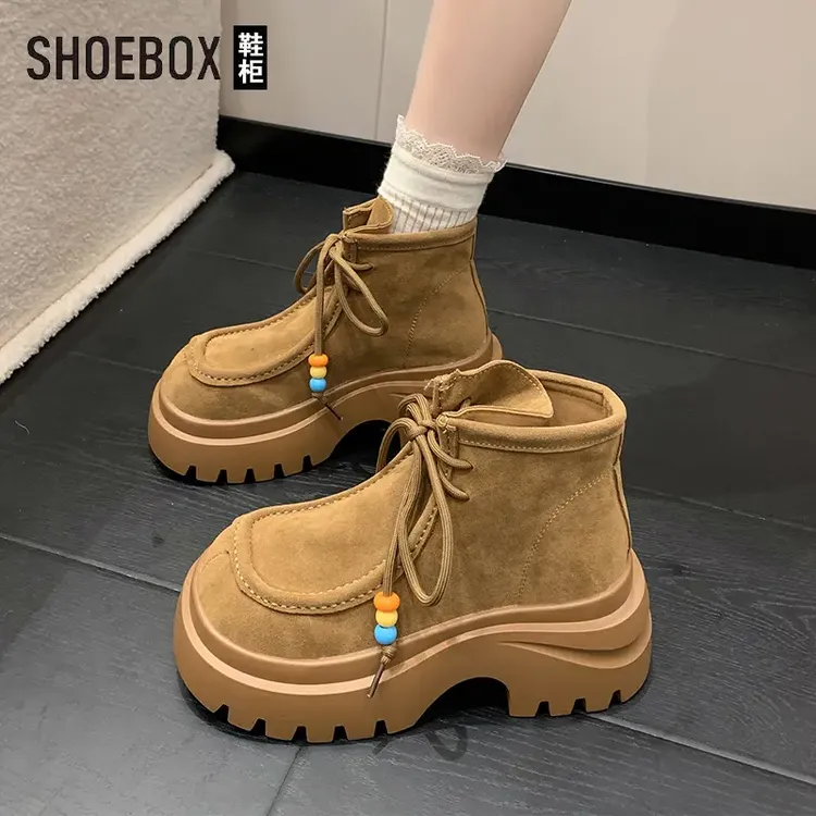 SHOEBOX鞋柜马丁靴女秋冬增高大黄靴英伦风厚底防滑百搭短靴子