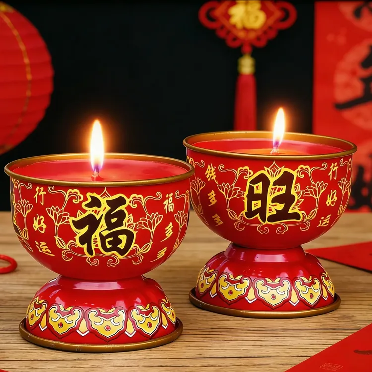 进口酥油无烟红色铁壳大福旺蜡烛可燃烧8小时家用喜庆