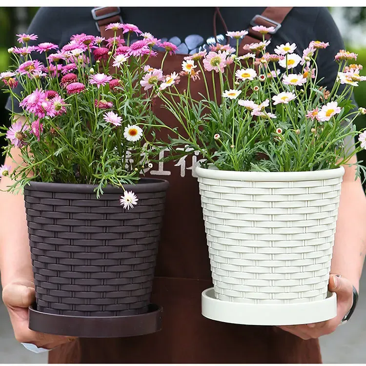 家用客厅全新树脂材质竹编花盆无异味透气耐用多肉专用小绿植花卉