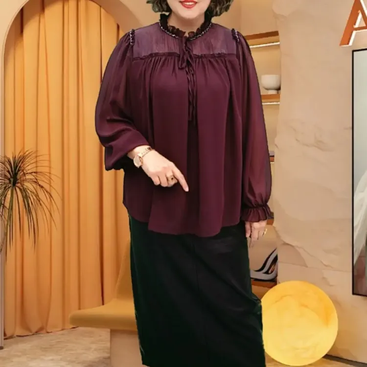 冬季乔其纱雪纺轻透褶量宽松罩衫附吊带上衣