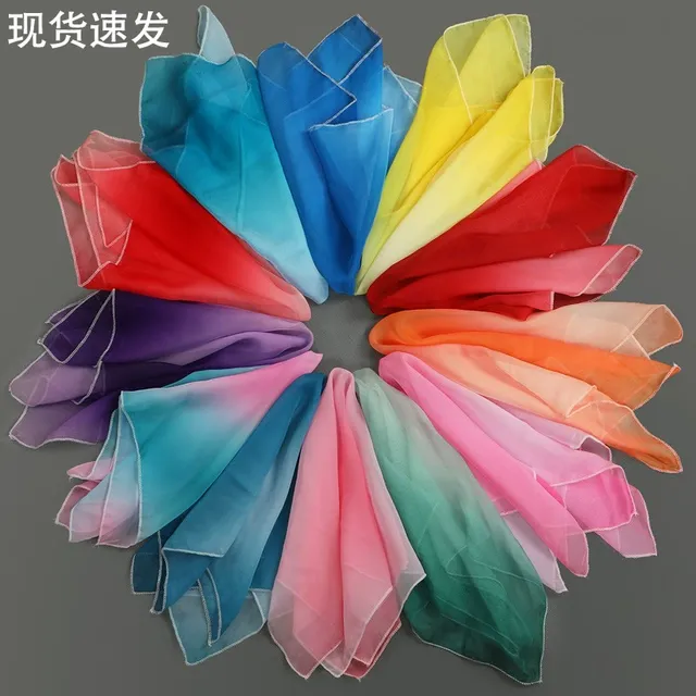 舞蹈丝巾 渐变色雪纺手绢四方形古典舞纱巾花鼓灯手帕九儿红丝巾