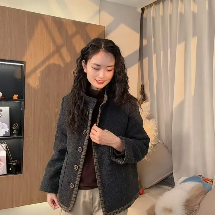 30715-立领厚款极简风棉衣百搭防风休闲冬季中长款棉服气质网红