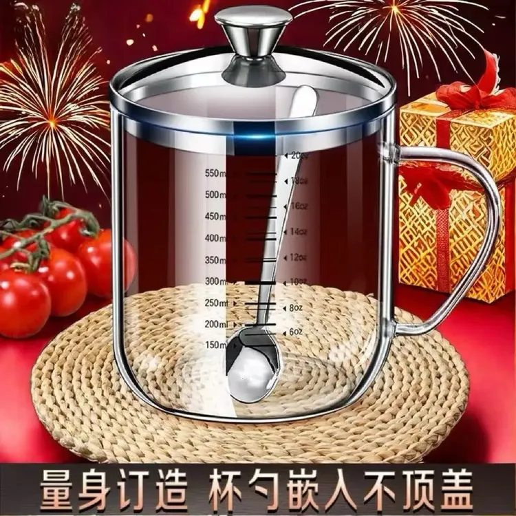 高硼硅神器玻璃茶杯双刻度杯子计量杯可加热耐高温带盖水杯食品级