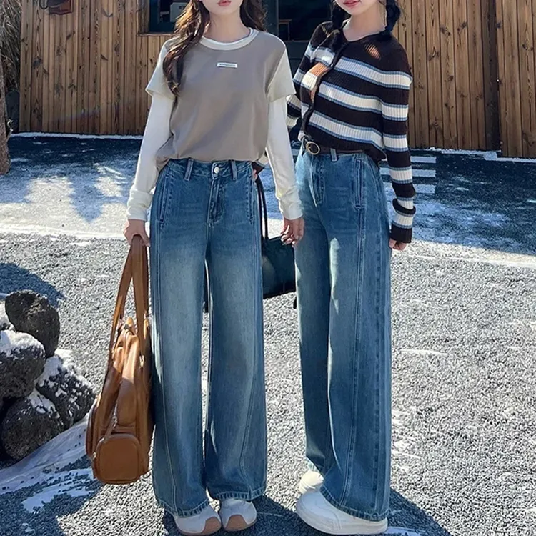 2025秋季爆款长裤阔腿裤中腰INS风秋季牛仔裤复古显瘦秋装直筒
