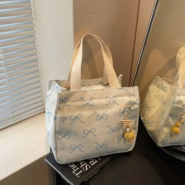 新款高颜值帆布包手提学生外出简约便携上班百搭便当饭盒手拎包HR