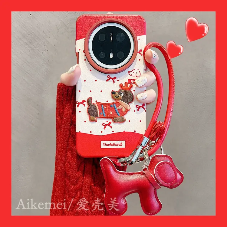 适用华为mate70pro+手机壳Mate60pro波点蝴蝶结mate50pro刺绣小狗