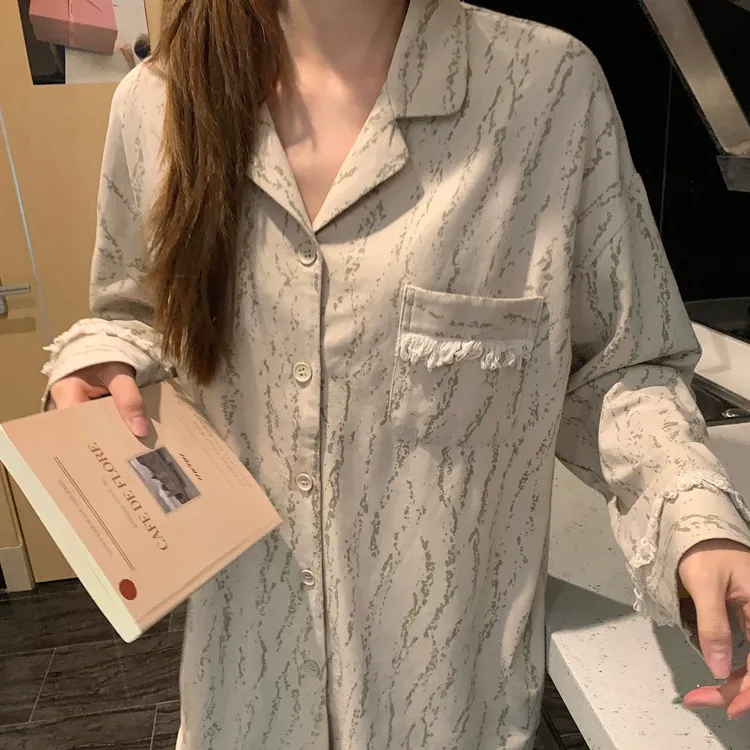 大码高级感棉睡衣春秋女款2025新款棉家居服长袖套装