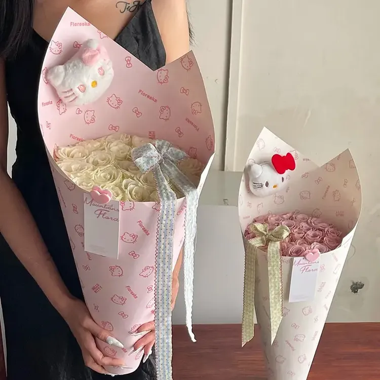 七夕爆款HelloKitty 一体式冰淇淋花束定型片 甜筒花束一体定型片