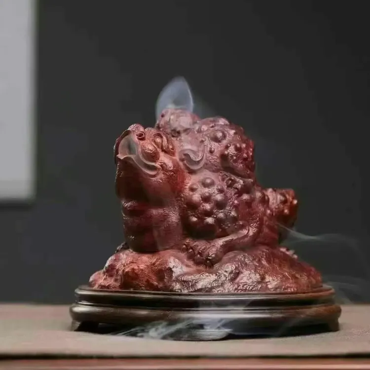 招财金蟾香炉香薰 非洲小叶紫檀一木掏空配送防火棉 规格14.5×14