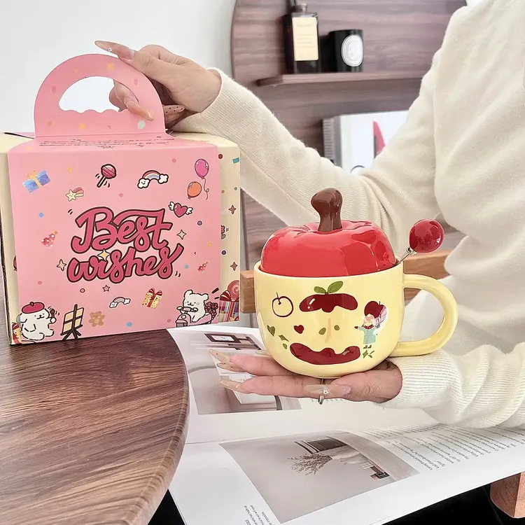 马克杯带盖勺陶瓷杯生日礼物可爱苹果水杯女生闺蜜伴手礼高颜值LW