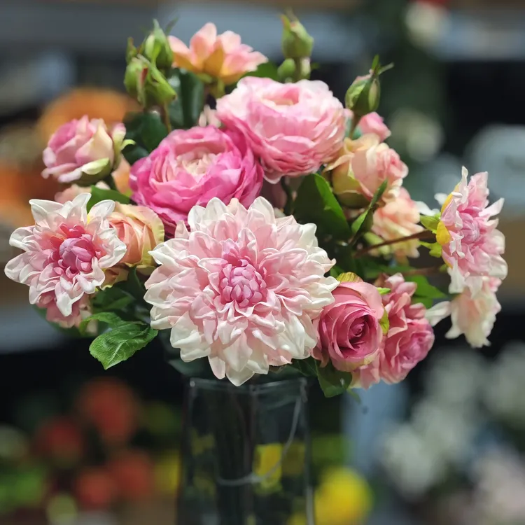 高级感手感玫瑰牡丹大丽花仿真花束家居装饰客厅卧室玄关拍照道具