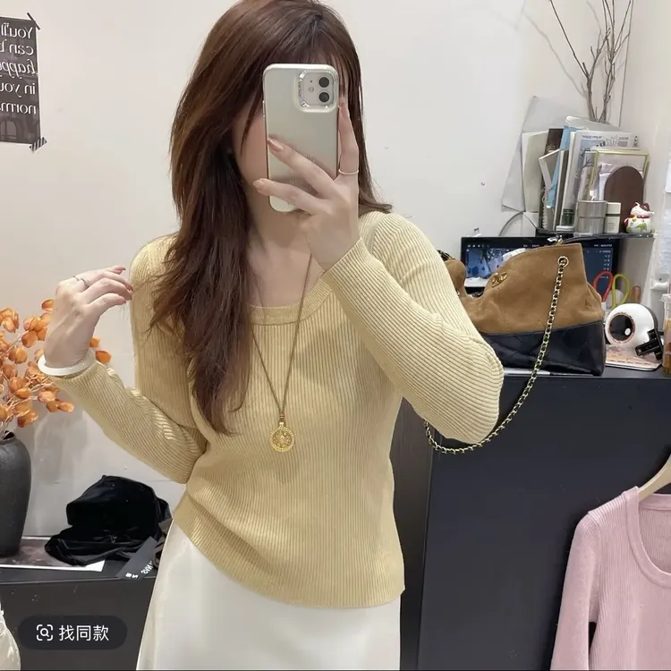 套头款长袖时尚毛衣套头修身型女毛针织衫百搭针织