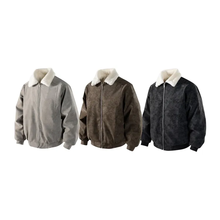 vintage美拉德棕色羊羔毛棉服外套男冬季飞行员工装夹克棉衣加厚