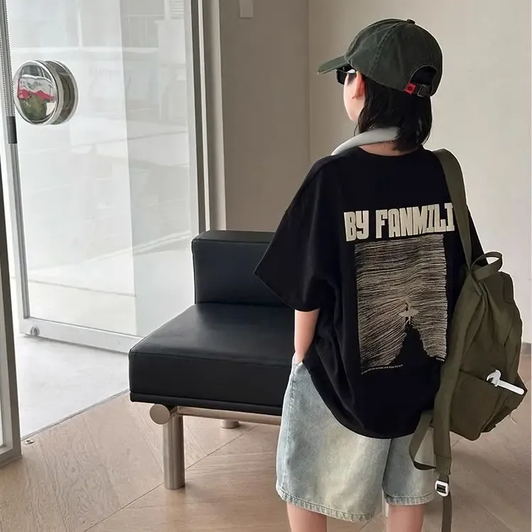 男童纯棉短袖T恤夏季宽松半袖背心潮流洋气上衣中大童夏装儿童