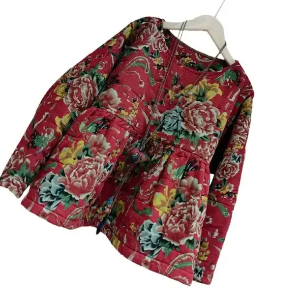 华姐家25896民族风大花娃娃衫短款薄棉服120斤内穿