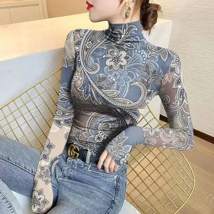 保暖德绒半高领长袖T恤女士春秋修身时尚百搭紧身打底衫加厚上衣