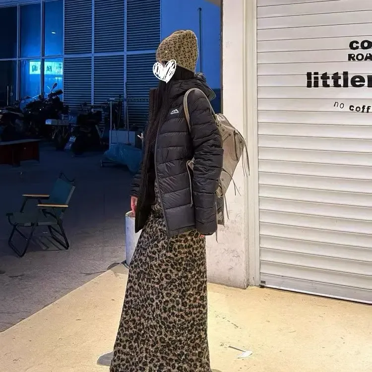 美式时髦豹纹高腰加厚毛茸茸抓绒撞色冬季显瘦半身长裙秋冬女