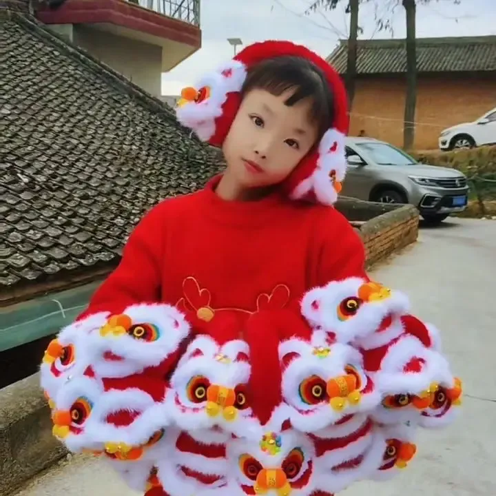 中国风醒狮耳暖冬季户外保暖护耳神器狮子头护耳儿童大人保暖耳套