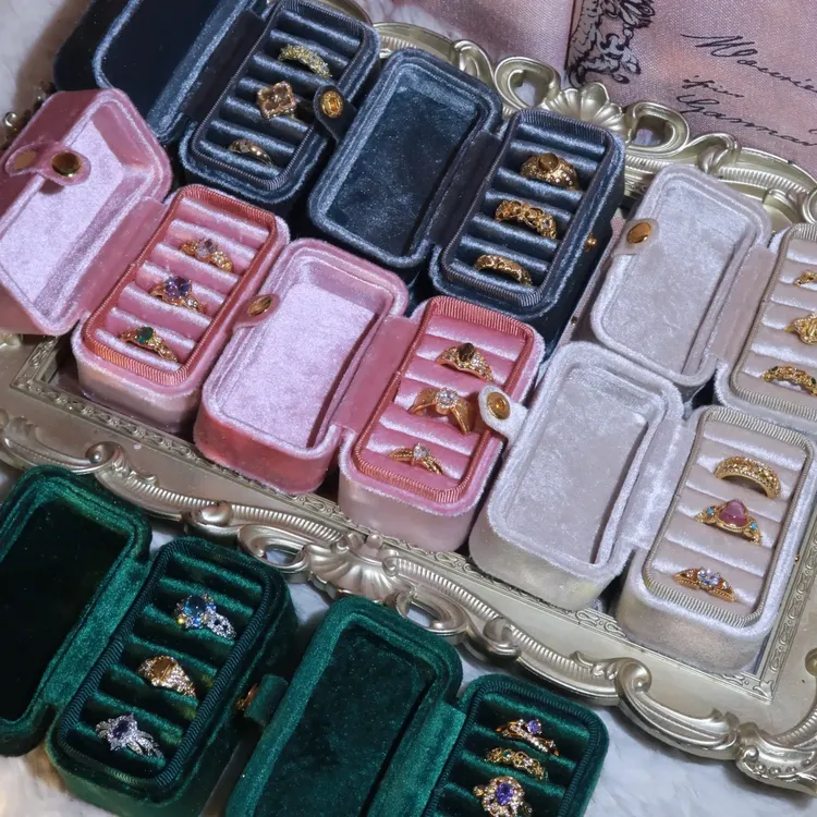 铜合金锆石戒指 戒指套盒精致鸽子蛋爆闪鸢尾花四叶草紫色开口